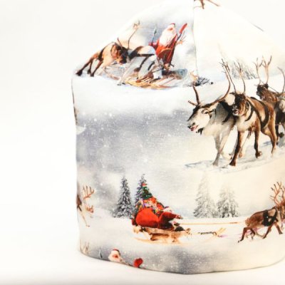 Zoom bild av Trikåmössa & Halstub - tomte med renar